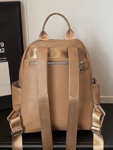 1pc Fashion Casual Large Capacity Multi-Pocket PU Leather Backpack, Adjustable Shoulder Strap, Campus Style Student Backpack - Multiple Colors - View 8