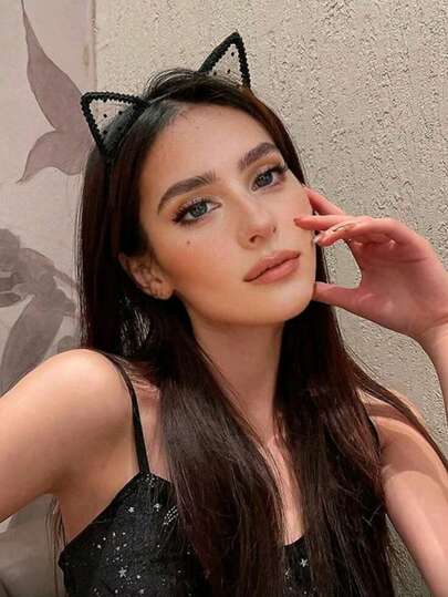 1pc Lace Cat Ear Headband, Sexy Cat Ear Hair Accessory For Women, Cute Valentine's Day & Christmas Headband, Suitable For Wedding, Party & Theme Events, Fun Party Favor & Adult Roleplay Toy, Ideal Teacher Gift, Christmas Theme Activities, Valentine's Day Decor, Daily Wear