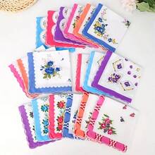 3 piezas Pañuelos cuadrados clásicos con estampado floral de media luna, fondo blanco, textura suave, livianos y transpirables, aptos para todas las estaciones, unisex, aplicables para exteriores, deportes, bodas y uso diario - Multicolor - Ver 4