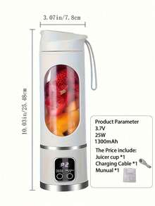 Máy xay sinh tố cầm tay sạc USB, 3 chế độ, màn hình hiển thị kỹ thuật số, lưỡi dao bằng thép không gỉ, thích hợp cho du lịch và sử dụng tại nhà, máy ép trái cây mini không dây, sạc USB, chống rò rỉ, dễ vệ sinh, lý tưởng cho du lịch và văn phòng. - Nhiều màu - Xem 2