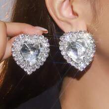 1 Đôi bông tai ngọc trai pha lê hình học phóng khoáng sang trọng, đính đá lấp lánh, kiểu dáng thời trang thanh lịch, phù hợp cho đám cưới, tiệc tùng, liên hoan và đeo hàng ngày, có thể dùng làm quà tặng Eid Al-Fitr. - JXER185-Bông tai trái tim lớn - Xem 2