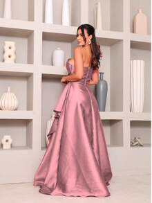 Elegant Women's Long Dress With Flower Detail - Bridesmaid - 乾枯玫瑰色 - 查看 3