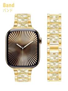 Huastonband 1条兼容女士表带，可调节金色金属表带，兼容 Ultra 3 2 1 SE S10 S9 S8 S7 S6 S5 S4 S3 S2 S1系列，尺寸可选：38毫米、40毫米、41毫米、42毫米、44毫米、45毫米、49毫米、46毫米（不含手表） - 金色 - 查看 6