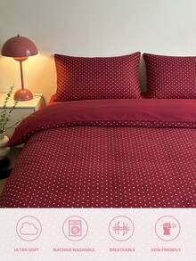 2/3件套蜜月波点印花床上用品套装（1个被套+1/2个枕套），涤纶抓绒面料，柔软透气，抗皱，适用于T/F/Q/K尺寸的家庭和宿舍，通过Oeko-Tex认证 - 彩色 - 查看 7