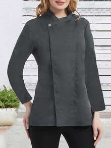 Women's Casual Solid Color Long Sleeve Kitchen Apron Top Spring - Grey - View 1