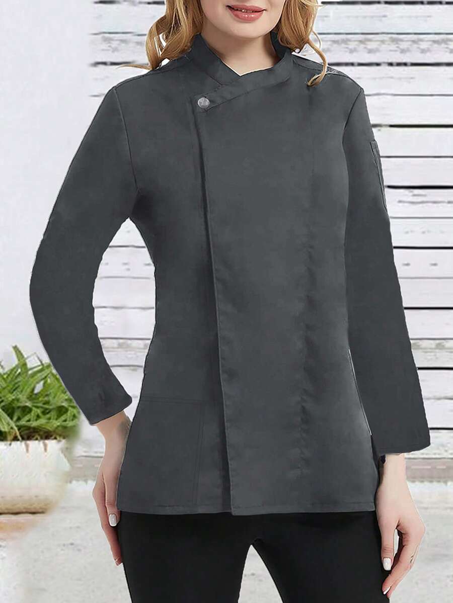 Women's Casual Solid Color Long Sleeve Kitchen Apron Top Spring - Grey - View 1