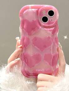 Transparent Wavy Air Cushion Pink Heart Shockproof Full Coverage Phone Case Suitable For IPhone11/12/13/14/15/16/17/PROMAX - Pink - View 2
