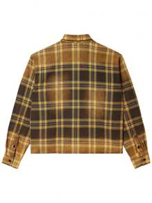 Street Life Spring Casual Graphic Men'S Shirt With Rhinestone Plaid Pattern, Long Sleeve, Streetwear American Style - 黃色 - 查看 2