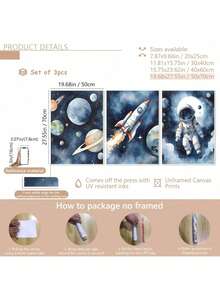 Bộ 3 tranh canvas chủ đề phi hành gia và không gian - Khung gỗ chống thấm nước, thích hợp trang trí phòng ngủ, phòng khách, văn phòng và ký túc xá, tranh áp phích, tranh treo tường, trang trí phòng, quà tặng sinh nhật và tốt nghiệp. - Nhiều màu - Xem 14