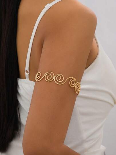 1 pieza Diseño minimalista, brazalete abierto con patrón geométrico espiral de textura vintage, simplicidad, adecuado para uso diario, versátil, casual, vacaciones, verano, playa