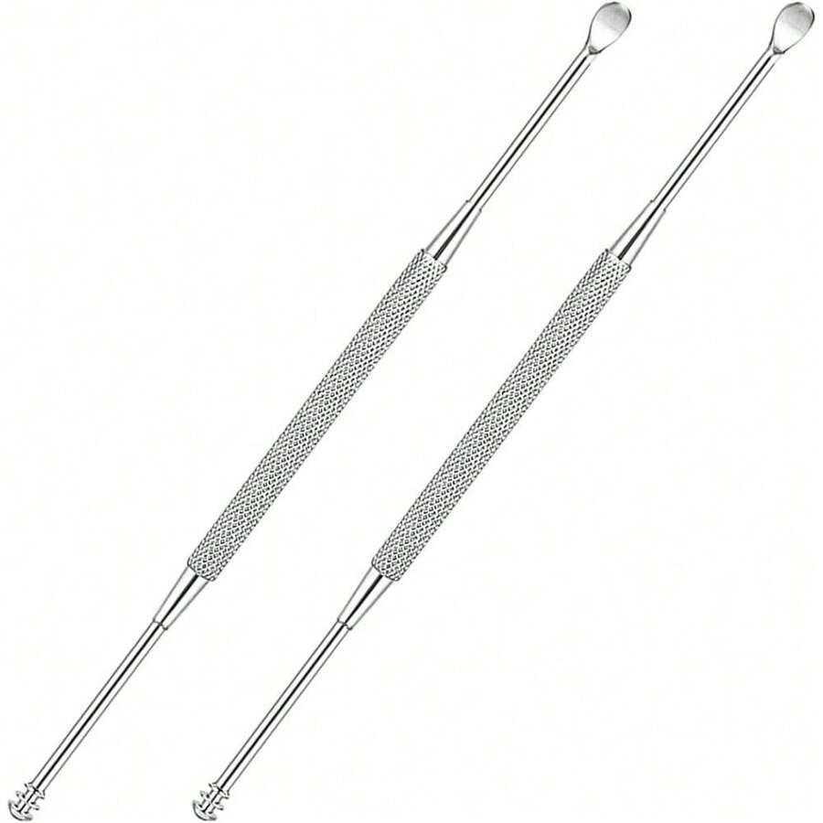 2 Pack - Stainless Steel Ear Spoon Portable Double-Ended Ear Pick Ear Wax Removal Tools Cleaning Ear Cleaner Spoon Spiral Ear Clean Tool - 1 - 查看 1