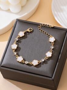 1pc New Luxury Delicate Mini White Clover Bracelet, Refreshing Summer Elegant Chic Design (No Gift Box) - White - View 1