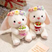 1只25厘米可爱毛绒兔子，戴着花环，手里拿着玫瑰花和复活节彩蛋，柔软可爱，是理想的生日礼物。 - 彩色 - 查看 9