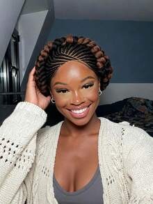 A ANYTIME 巨型扭辫假发，全蕾丝婴儿发假发，弹簧扭辫假发，班图结。 - 棕色 - 查看 3