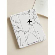 The Beautiful And Cute Cartoon Airplane Map Line Double-Sided Painted Acrylic Transparent Crystal Back Cover Is Shockproof And Suitable For  7th Generation, 8th Generation (10.2 Inches), And 10th Generation. It Has A Built-In Pen Slot And Supports Sleep And Wake-Up Functions/Multiple Folding Stand Methods. These Are Halloween Gifts And New Year Gifts - Xem 4