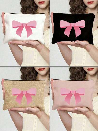 大容量拉链帆布包，饰有少女感十足的粉色蝴蝶图案，用途广泛，可收纳化妆品、文具、数据线、硬币、钥匙等物品。经久耐用，时尚美观，拉链设计方便实用，是送给爱人和姐妹的最佳礼物。