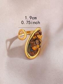 1枚优雅百搭时尚天然宝石及18K镀金不锈钢几何戒指，女士日常及节日配饰 - 金色 - 查看 5