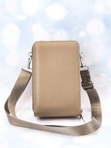 New Arrival Multi-Function Large Capacity Double-Layer Zipper Phone Wallet, Fashionable Minimalist Soft Pattern Casual Travel Date Messenger Bag - Camel - View 3