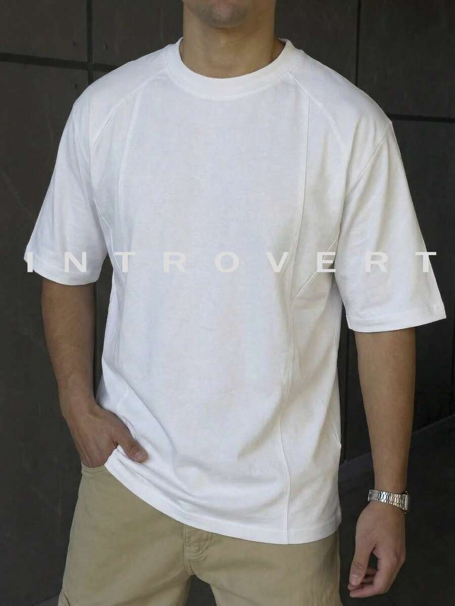 男士宽松圆领短袖T恤，立体剪裁，肩部袖口设计，时尚百搭的夏季新款上衣 - 白色 - 查看 1