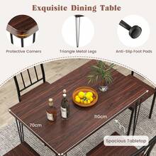 COSTWAY 5-Piece Dining Table Set For Small Space, Kitchen Table Set For 4, Dining Room Table & 4 Chairs With Metal Frame, Rustic Dining Set For Home Restaurant, Walnut - بني - مشاهدة 7
