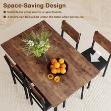 COSTWAY 5-Piece Dining Table Set For 4 People, Industrial Kitchen Table & 4 PU Leather Upholstered Chairs With Metal Leg, Padded Seat, Space-Saving Dinette Set For Small Room Apartment Breakfast Nook, Brown - Brown - View 7