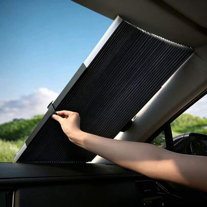 1 pieza Parasol de coche de estilo moderno, diseño reflectante de unicolor, plegable y portátil, bloquea eficazmente la luz solar para reducir la temperatura interior del coche, prevenir daños por UV en el salpicadero y los asientos, ayudar a reducir la carga del aire acondicionado y mejorar la eficiencia del combustible