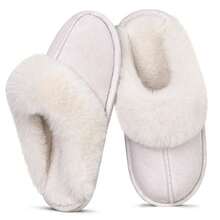 Women's Winter Slippers Cozy Plush Fleece Lined Moccasin Fluffy Detail Non Slip Platform Flat Sole - Màu be - Xem 2
