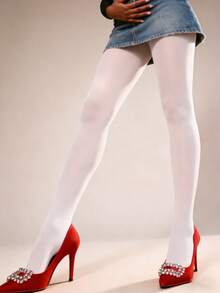 女士白色薄纱连裤袜 - 半透明弹力款，轻薄透气，适合新娘造型、日常时尚和约会之夜 - 白色 - 查看 2
