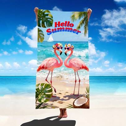 1pc Flamingo Pattern Beach Towel, Super Soft Microfiber Extra Large Beach Blanket, Super Absorbent Bath Towel, Suitable For Travel, Swimming Pool, Diving, Surfing, Yoga, Camping, Available In Multiple Sizes, Beach Accessories For Beach, Pool, Travel, Camping, Yoga