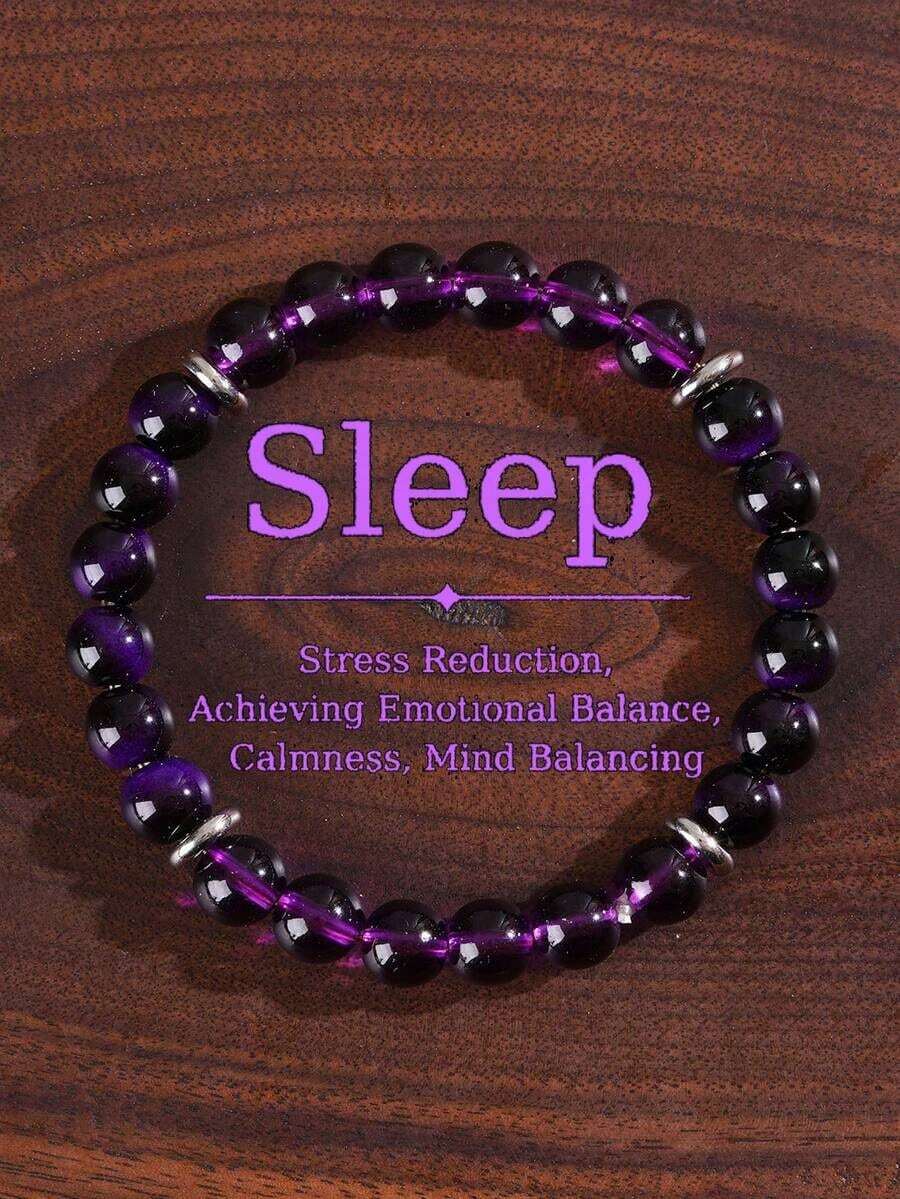 1pc Stay Sleep Elastic Bracelet - 8mm Purple Quartz, Purple Ombre, Stress Relief Gemstone, Perfect Gift For Any Occasion - Màu tím - Xem 1