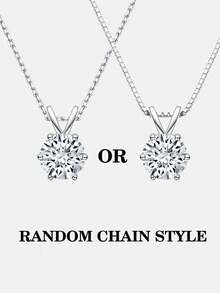 1 件时尚百搭 925 银 1 克拉莫桑石 6 爪吊坠项链，适合女性日常佩戴、派对、度假、情人节、圣诞节、女士珠宝礼物 - 銀色 - 查看 2