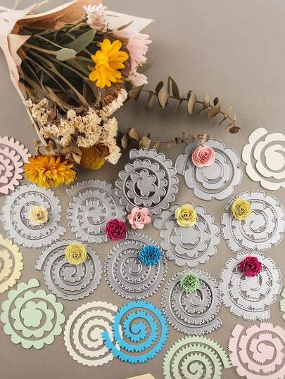 3D-blomspiralform i metall, lämplig för att göra kort, DIY-handgjorda fotoalbum, prägling, skärning och stämpelmallar, tillämplig för pappershantverk och hantverk