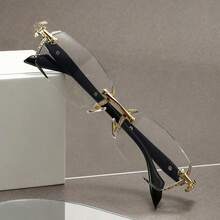 1pc Gold Eagle Frameless Glasses, Lightweight Business Style, Flattering Face Shape, Suitable For Office And Commute, Men's Blue Light Glasses - Gold - View 3