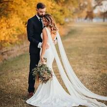 1件极简主义新娘婚礼配饰，3米长柔软时尚单层教堂式头纱 - 彩色 - 查看 6