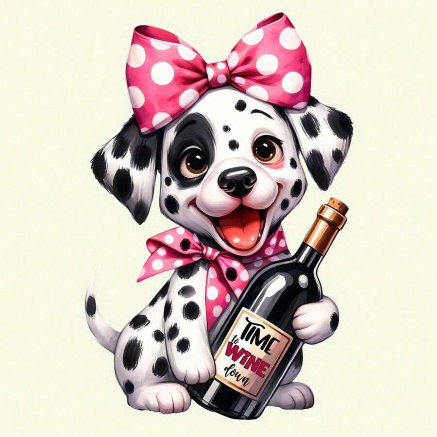 1pc/2pcs/3pcs Cute Polka Dot Puppy Pink Bow Bottle Heat Transfer Sticker - DTF Iron-On Patch, Suitable For T-Shirt, Hoodie, Jeans, Backpack, Pillow | Easy To Apply, No Sewing Required - L+S - View 1