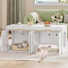 HaluPeit Cat Litter Box Cabinet, Cat Cabinet For 2 Cats, Cat Toilet With Door, For Cats, Double Door, Side Table, 120 X 50 X 53.4 Cm, White Oak And White, Modern - 白色 - 查看 2