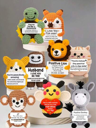 4pcs/Set Handmade Crochet Desktop Decor Figurines, Cute Ornaments As Birthday Gifts For Best Friends, Sisters, Moms, Grandmas, Coworkers, Family, Kids - Plush Toys, Positive Vibes, Party Decorations, Mother's Day, Father's Day, Children's Day
