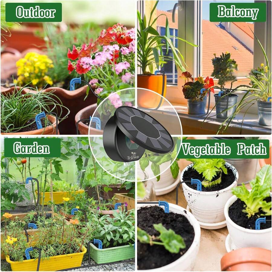 Solar Automatic Drip Irrigation System Kit, DIY Irrigation System For Garden Outdoor/Indoor Gardening System, Plant Watering System Drip Irrigation System, 9 Timing Modes With Anti-Siphon Set - B - Xem 1
