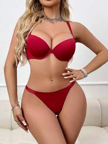 2pcs/Set Women's Underwear (With Underwire) - Brown - View 1