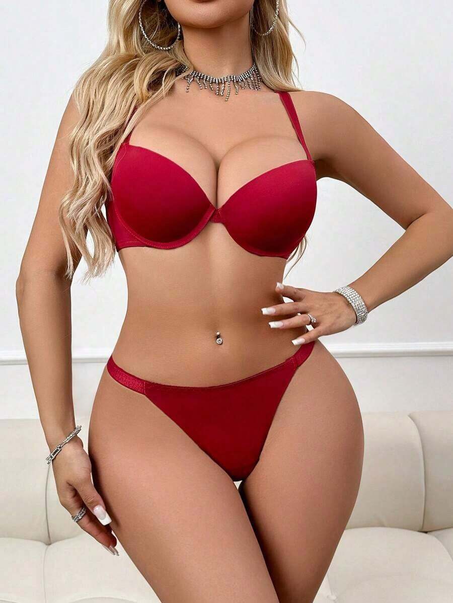 2pcs/Set Women's Underwear (With Underwire) - Brown - View 1