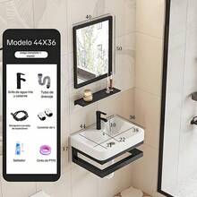 Combo Baño Completo Lavabo Moderno Con Espejo Compacto - Negro - Ver 2