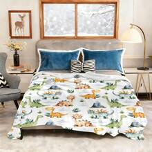 1 pieza Manta de franela cómoda con estampado de dinosaurio en acuarela, diseño de tejido de poliéster suave, uso versátil, lavable a máquina, ropa de cama, una manta de felpa, regalo ideal para el hogar, viajes, exteriores, cálida y acogedora, adecuada para todas las estaciones, perfecta para sofá, cama, oficina o viaje, manta para la temporada de bodas - Multicolor - Ver 2