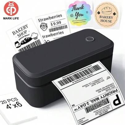  طابعة ملصقات الشحن Marklife 4"X6"، طابعة ملصقات حرارية لاسلكية - مناسبة للخدمات اللوجستية والبريدية والنقل الجوي والشركات الصغيرة والمتوسطة. متوافقة مع أنظمة أندرويد وأبل ووندوز، ويمكن استخدامها كجهاز طباعة ملصقات مكتبي. موسم الأعياد