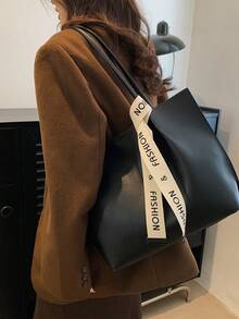 1 chiếc túi đeo vai thời trang nữ màu trơn, túi xách tay cao cấp đa năng dung tích lớn, thích hợp cho hẹn hò, mua sắm, làm quà tặng, đi làm, kèm khăn choàng tinh tế. - màu đen - Xem 4