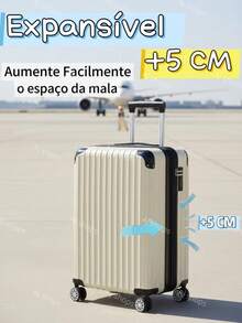 Expandable Carry-On Suitcase With Double Zippers, Durable ABS Structure, 4 Removable Wheels, 10kg Capacity, Carry-On Capacity, Adjustable Telescopic Handle, Secure Combination Lock - 黑色 - 查看 6