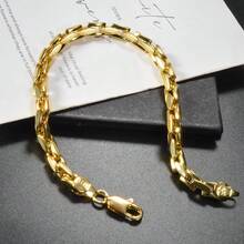 1 chiếc vòng tay dạng dây vuông rỗng, mạ vàng 18K tối giản, phù hợp cho cả nam và nữ, thích hợp đeo hàng ngày và dự tiệc, trang sức nhiều lớp thời trang. - Vàng - Xem 6
