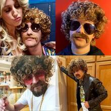 5pcs/Set Halloween Costume Wig - 70s 80s Disco Hippie Afro Wig, Wig, Glasses, Peace Necklace, Suitable For Halloween, Christmas Party, Cosplay, Daily Wear - Multicolor - View 5