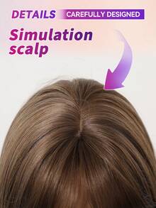 20 Inch Machine Made Ash Brown Balayage Wavy Wig With Fringe, Voluminous Body Wave Adjustable Strap For Party Ready - Brown - View 6