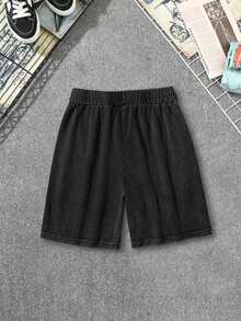 "Vintage Poster"Men's Summer Washed And Distressed Casual Shorts - Black - View 3