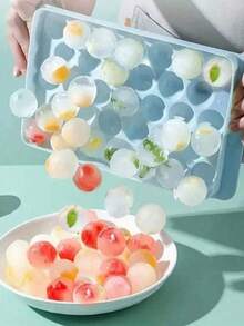 33-Cavity Ice Ball Maker Mold With Lid, Ice Cube Tray For Cocktail, Whiskey, Soda, Beer Chilling - Blue - View 2